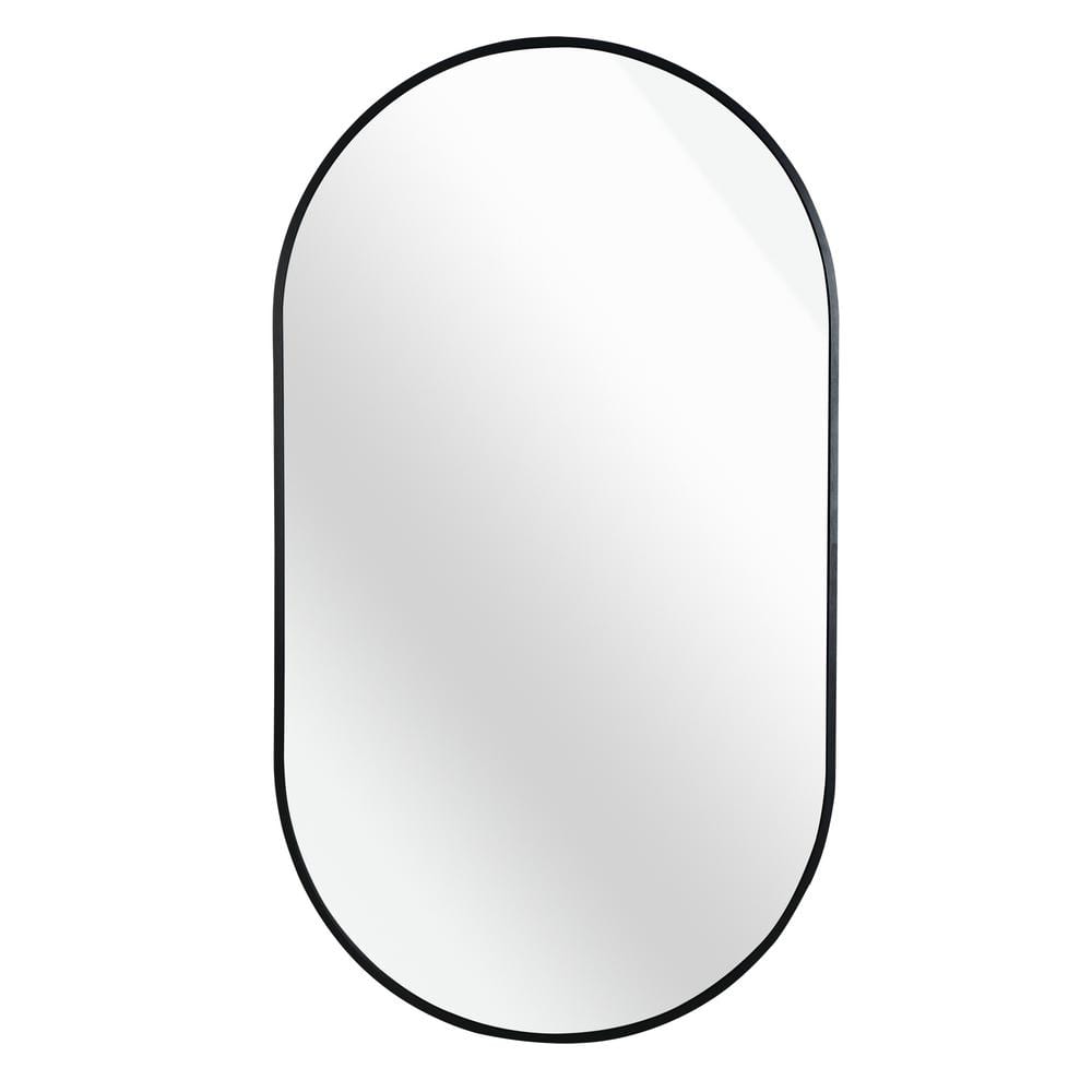20 in. W x 33 in. H Oval Metal Framed Wall Bathroom Vanity Mirror in Black