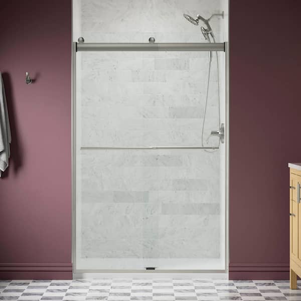 Claro 45-48 in. W x 74 in. H Frameless Sliding Shower Door in Brushed Nickel with 1/4 in. Thick Crystal Clear Glass
