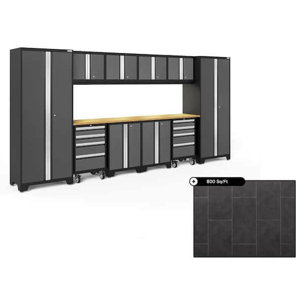 NewAge Products Bold Series 156 in. W x 76.75 in. H x 18 in. D Steel Cabinet Set in Gray ( 12- Piece ) with 800 sqft Flooring Bundle