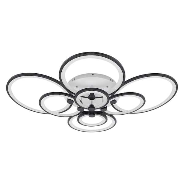 41.33 in. 8-Light Black and White Modern Selectable LED Semi-Flush Mount Ceiling Light with Remote Control