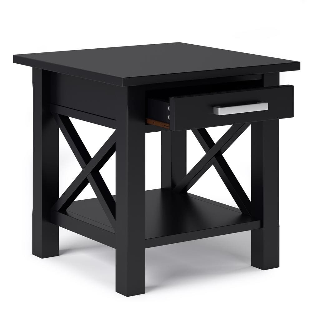 Black Pine Wood End Table with Storage Drawer