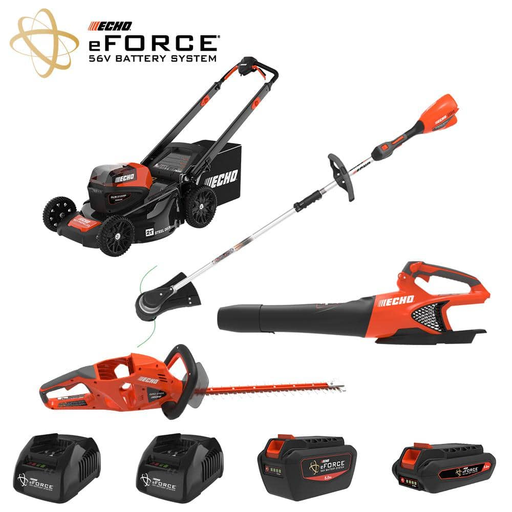 ECHO eFORCE 56V Cordless Battery Lawn Mower String Trimmer Blower Hedge Trimmer Combo Kit w 2 Batteries Chargers 4 Tools V DABZAAHAA The Home Depot