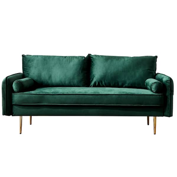 Sudzendf Metal Outdoor Velvet Fabric Sofa Loveseat and Pocket with Green Cushions