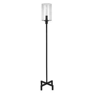 66 in. Black 1 1-Way (On/Off) Torchiere Floor Lamp for Living Room with Glass Drum Shade