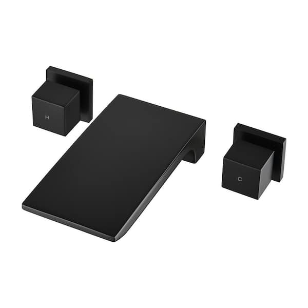 Double-Handle Rectangular Waterfall Wall Mounted Bathroom Faucet in Matte Black
