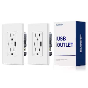 21W USB Wall Outlet with Type A and Type C USB Ports, 15 Amp Tamper Resistant, with Screwless Wall Plate,White (2 Pack)