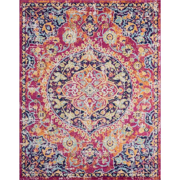 Tayse Rugs Dynamic Medallion Pink 8 ft. x 10 ft. Indoor Area Rug
