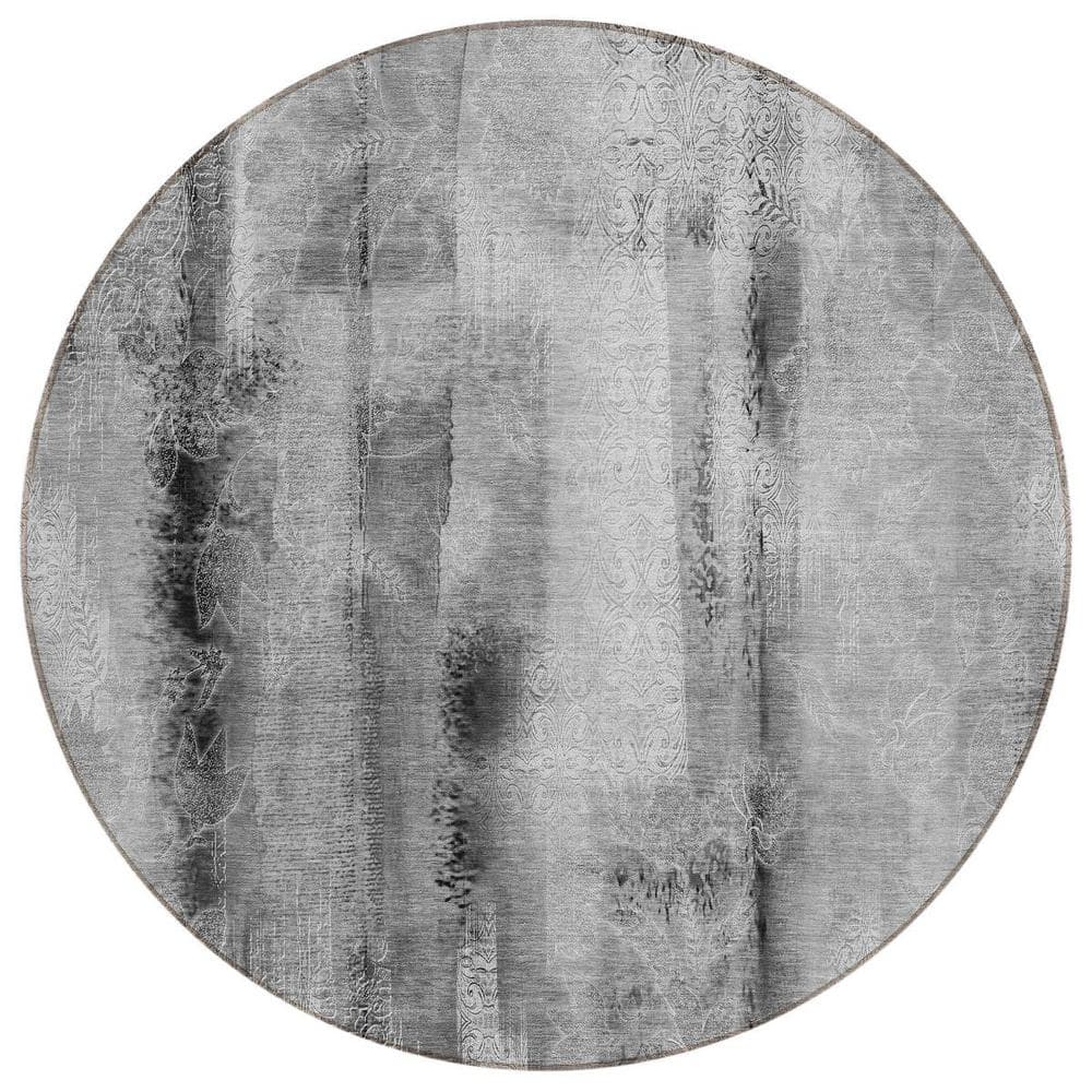 Gray 8 ft. Round Woven Border Polyester Round Indoor/Outdoor Area Rug price history on PriceWatchPro