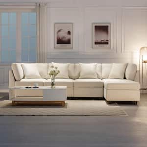 Convertible Linen Sectional Modular Sofa 5-Piece Beige Living Room Set U Shaped Couch with Chaise
