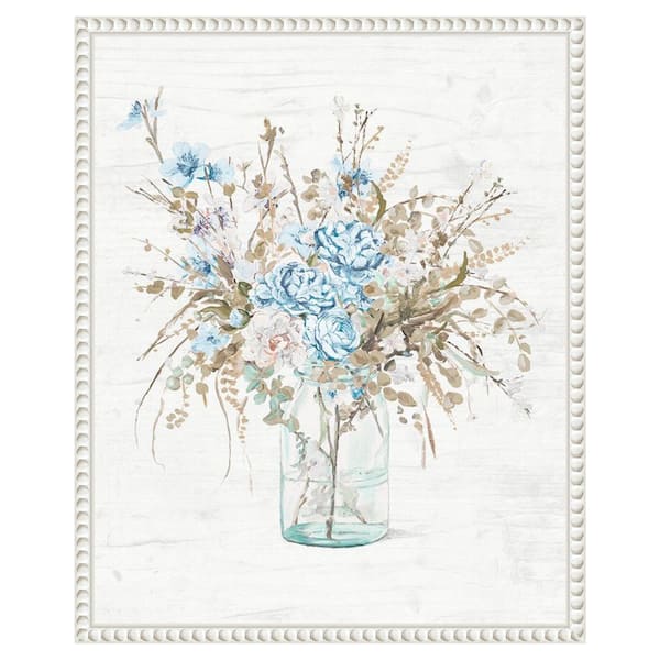 Amanti Art "Blue Flowers In Glass Vase" by Patricia Pinto 1-Piece Floater Frame Giclee Home Canvas Art Print 20 in. x 16 in.