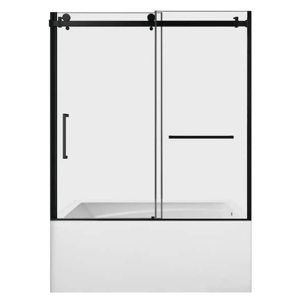 Kingston Brass 60 in. x 32 in. Acrylic Rectangular Alcove Soaking Bathtub with Right Drain in White/Matte Black
