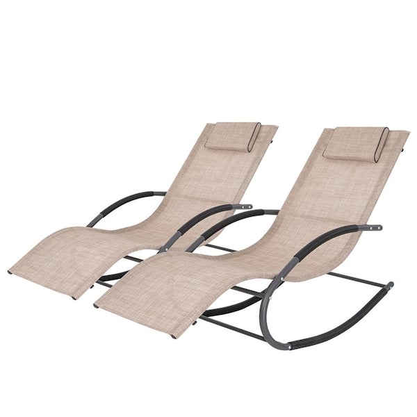 Crestlive Products 2-Piece Metal Outdoor Rocking Chair in Beige