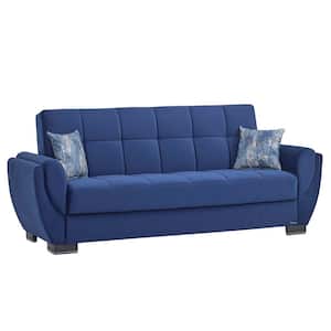 Basics Air Collection Convertible 87 in. Blue Microfiber 3-Seater Twin Sleeper Sofa Bed with Storage