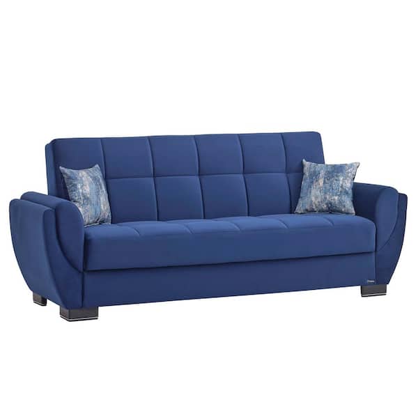 Ottomanson Basics Air Collection Convertible 87 in. Blue Microfiber 3-Seater Twin Sleeper Sofa Bed with Storage