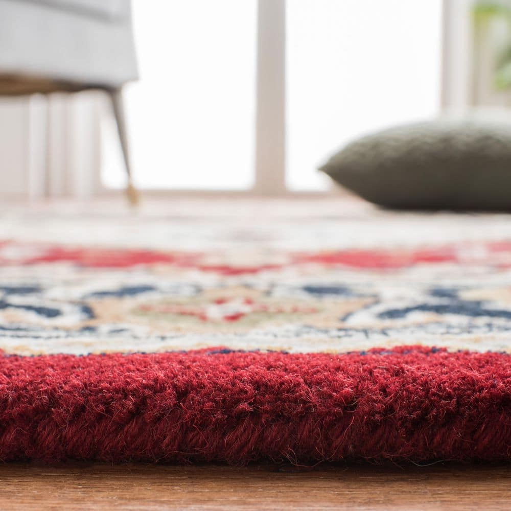 Ivory and Red Hand-Tufted Wool 5' x 8' Area Rug