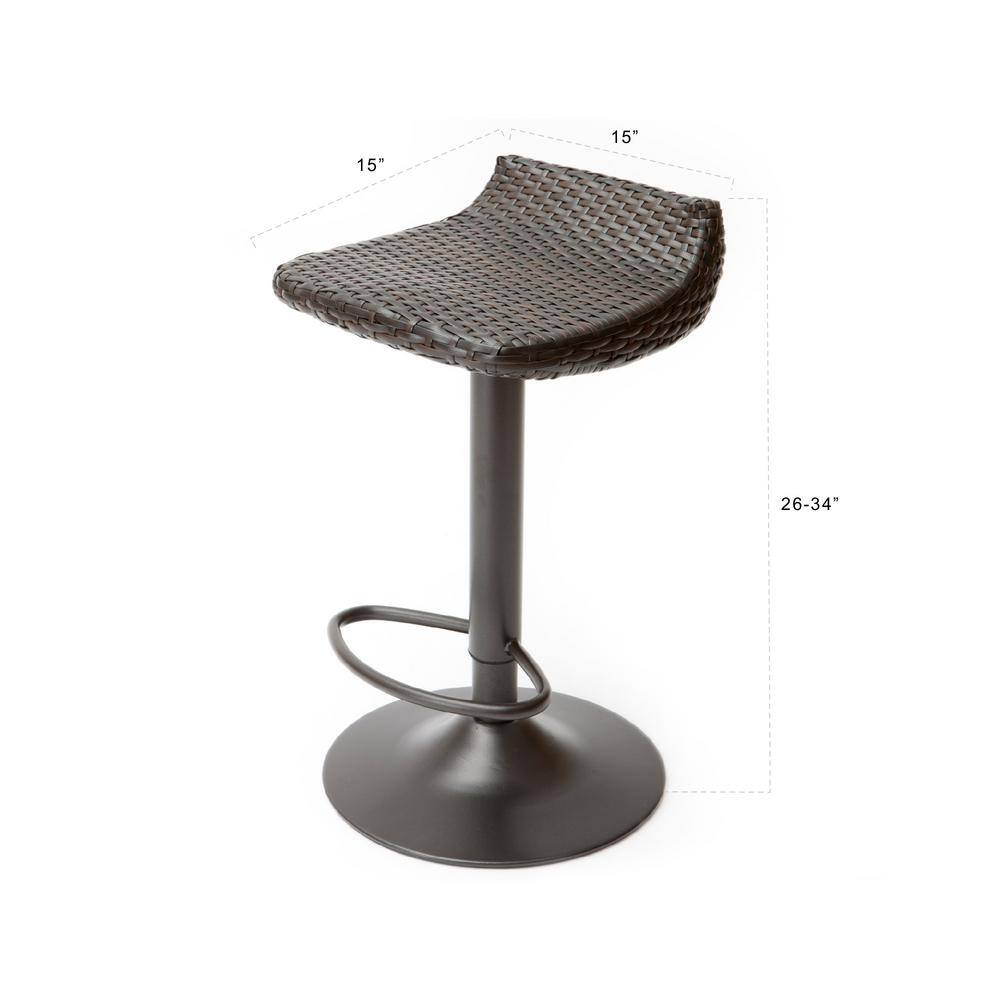 Adjustable Swivel Outdoor Barstool in Dark Woven Resin & Metal