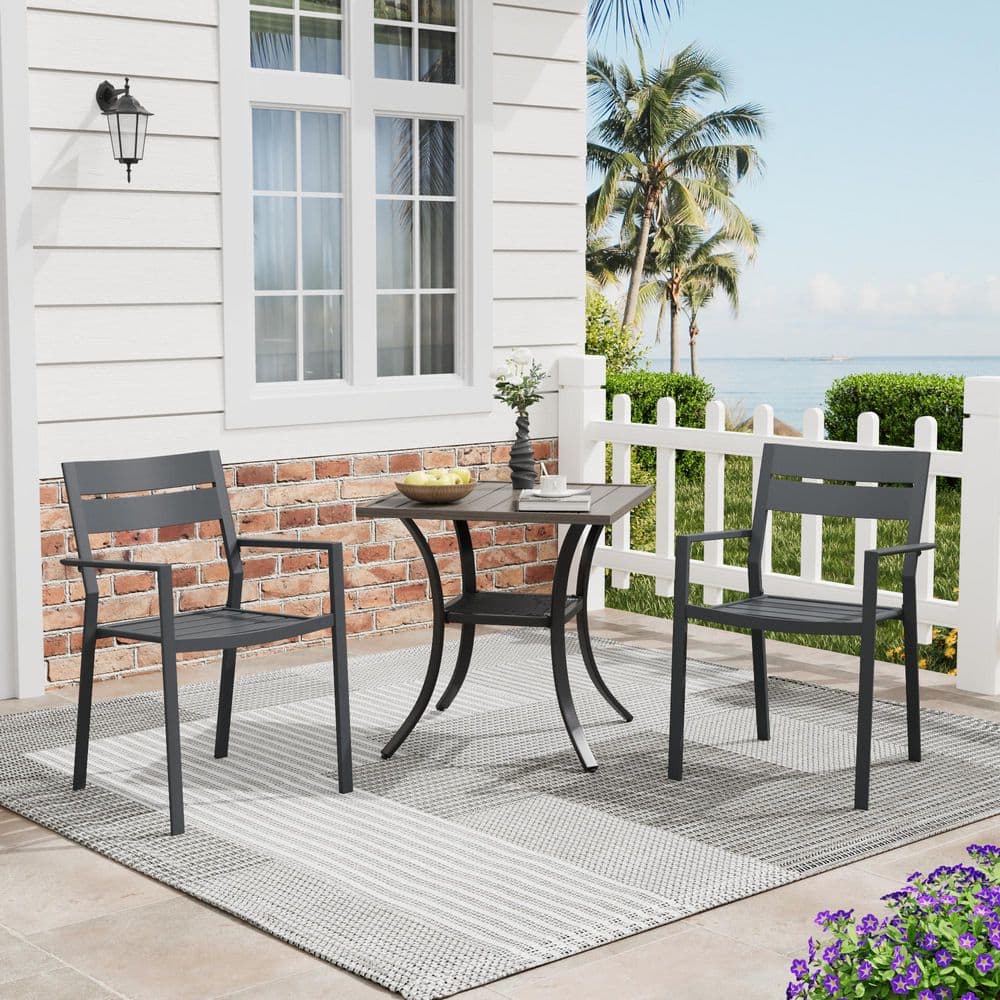 3-Piece Metal Outdoor Dining Set with 27.6 in. Gray Wood-Like Square Table and 2 Gray Stackable Dining Chairs price history on PriceWatchPro