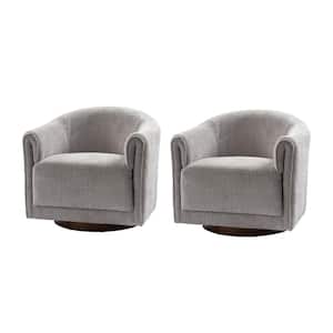 Hugues Modern Gray Polyester Swivel Chair with Sturdy Wooden Base (Set of 2)