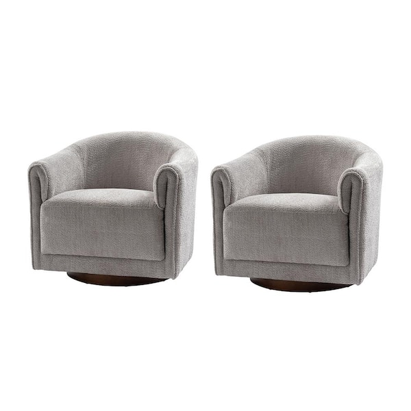 JAYDEN CREATION Hugues Modern Gray Polyester Swivel Chair with Sturdy Wooden Base (Set of 2)