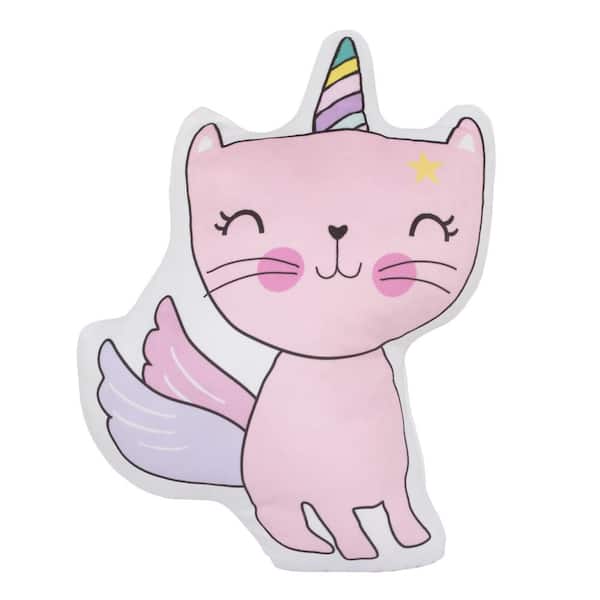 EVERYTHING KIDS Caticorn Girl Power Pink, Lavender and White Decorative Pillow