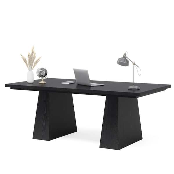 BYBLIGHT 63 in. Rectangle Black Engineered Wood Executive Desk, Large Office Computer Desk with Double Pedestal for Home Office