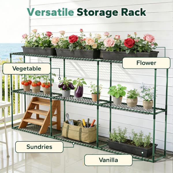 JOYSIDE Extra-Long 97 in. x 11.8 in. Metal Greenhouse Plant Stand