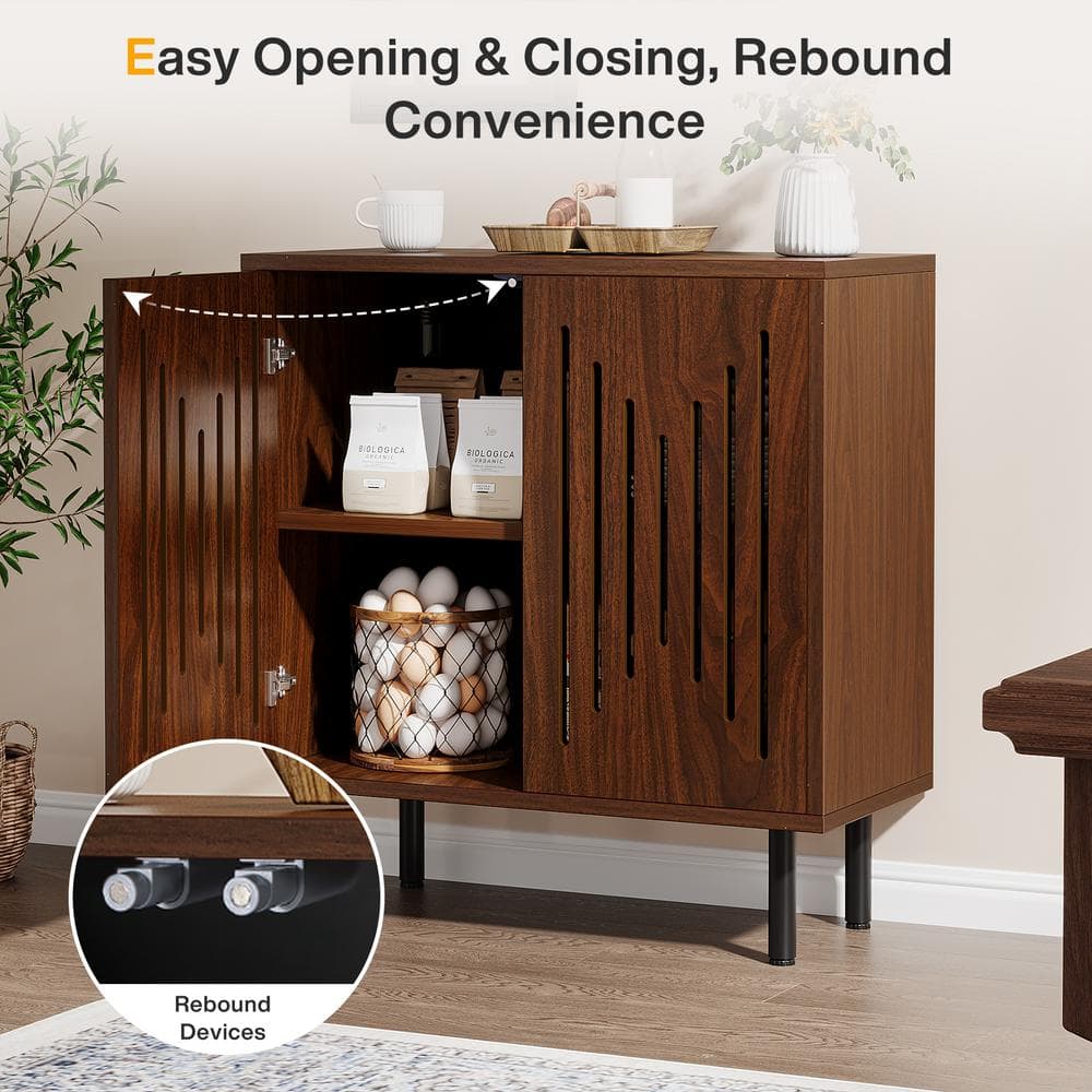 Brown Oak Wood 63'' Modern Sideboard Buffet Cabinet with Metal Legs