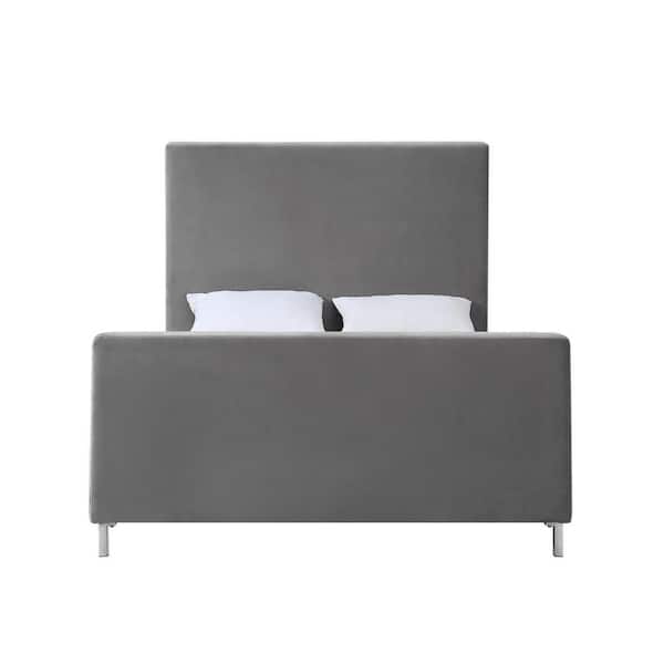 HomeRoots Gray Wood Frame Queen Panel Bed with Upholstered