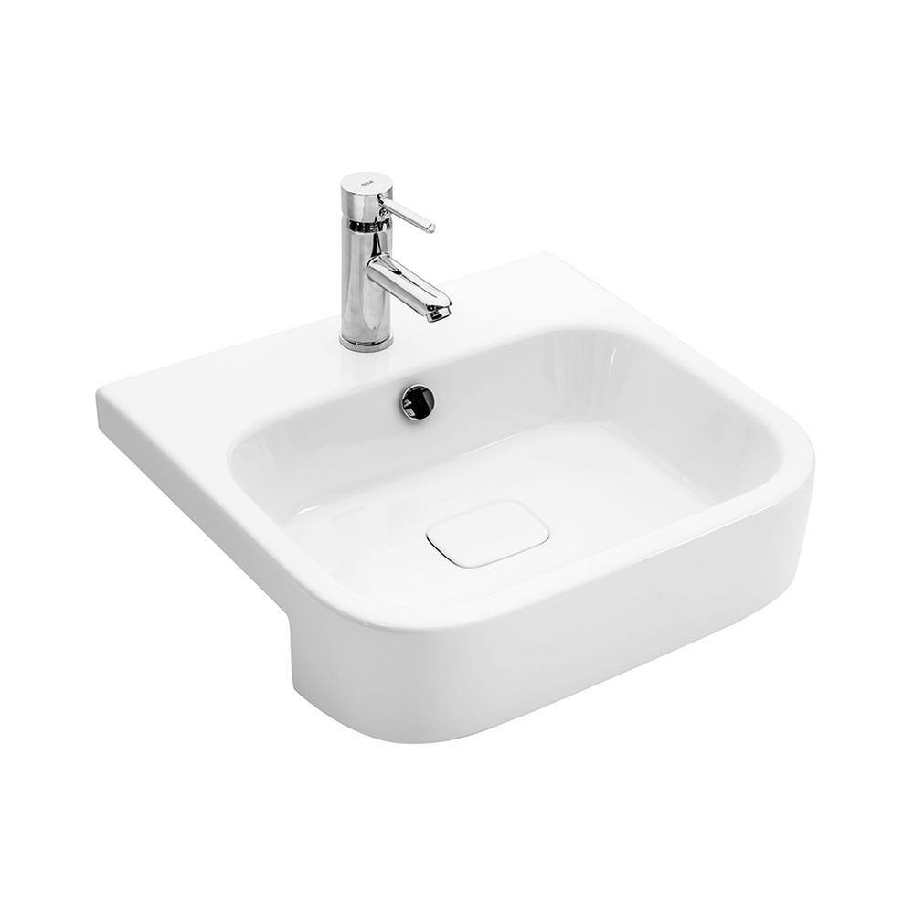 WS Bath Collections Fly 3057 21.9" Semi-Recessed Bathroom Sink in Glossy White Ceramic Fly 3057. ...