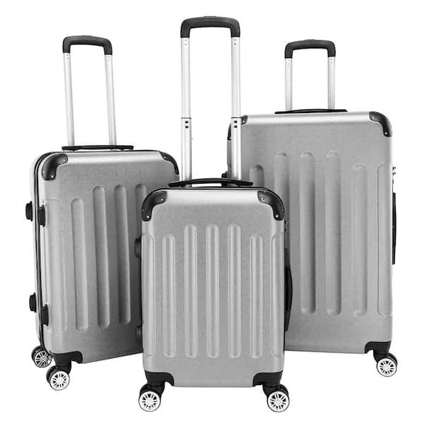 Karl home Nested Hardside Luggage Set in Shiny Silver, 3-Piece - TSA Compliant
