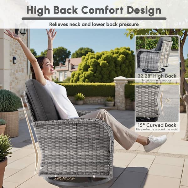 Meis Gray 5-Piece Wicker Patio Conversation Set with Black Cushions and Swivel Chairs