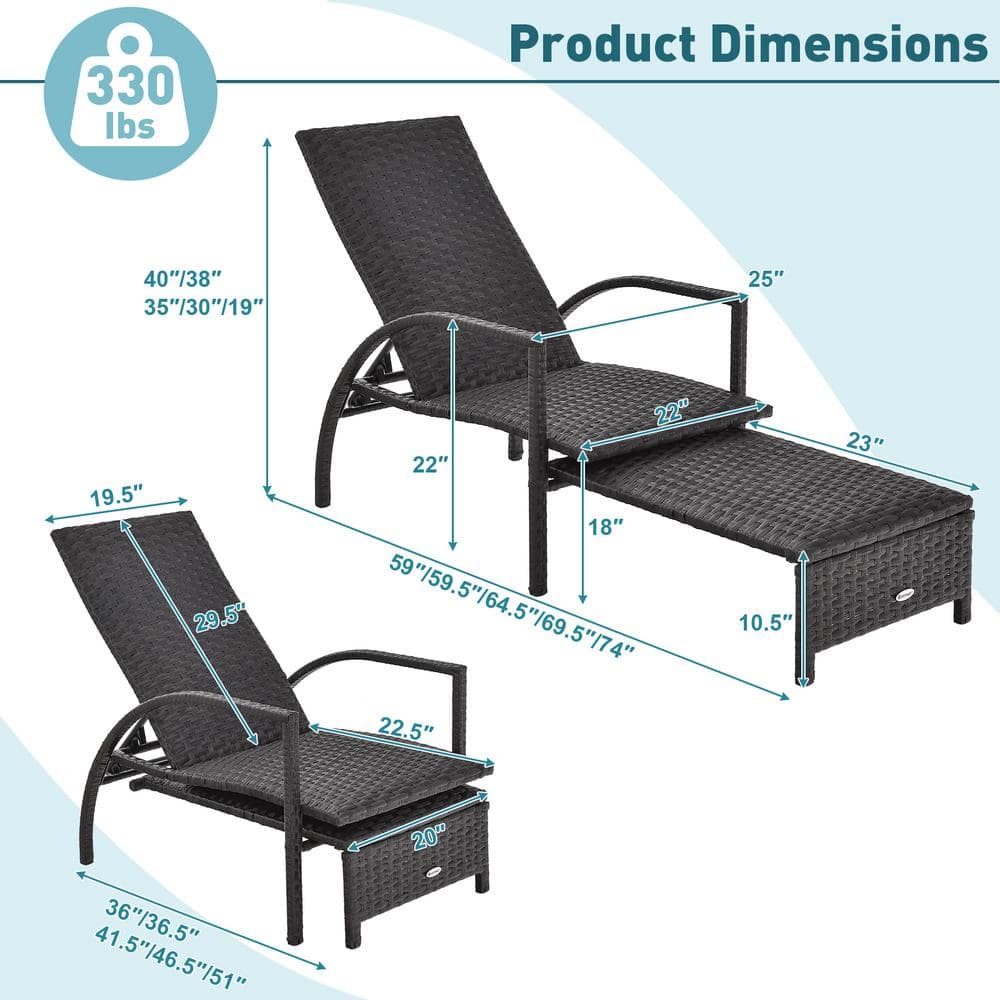 Mixed Brown PE Rattan Outdoor Chaise Lounge with Adjustable Backrest