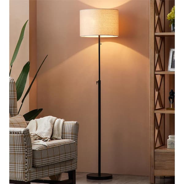 KAWOTI 65 in. Adjustable Black Metal Floor Lamp with Pull Chain Switch