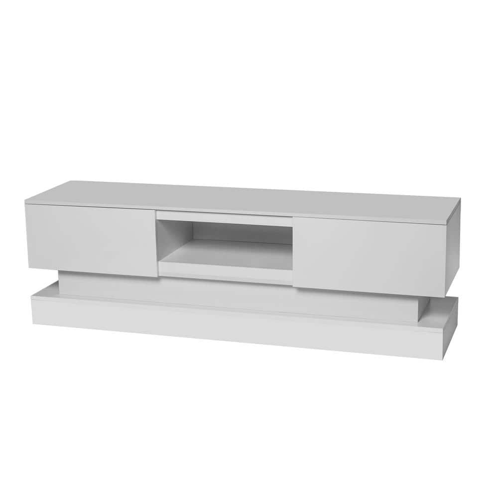 Tatahance 51.18 in. High Glossy White Wood TV Stand Fits TVs Upto 32 to