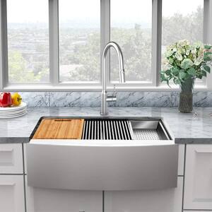 Zero Radius Farmhouse Apron-Front 18G Stainless Steel 33 in. Single Bowl Workstation Kitchen Sink with Accessories
