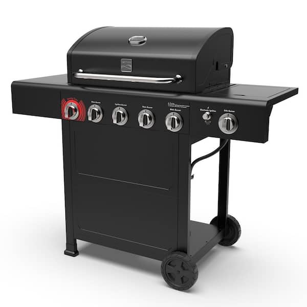 BBQ Propane Gas Grill-5 Burners with Side Burner and Searing Zone, 644 sq. in. Stainless Steel Grill, 66,000 BTU, Black