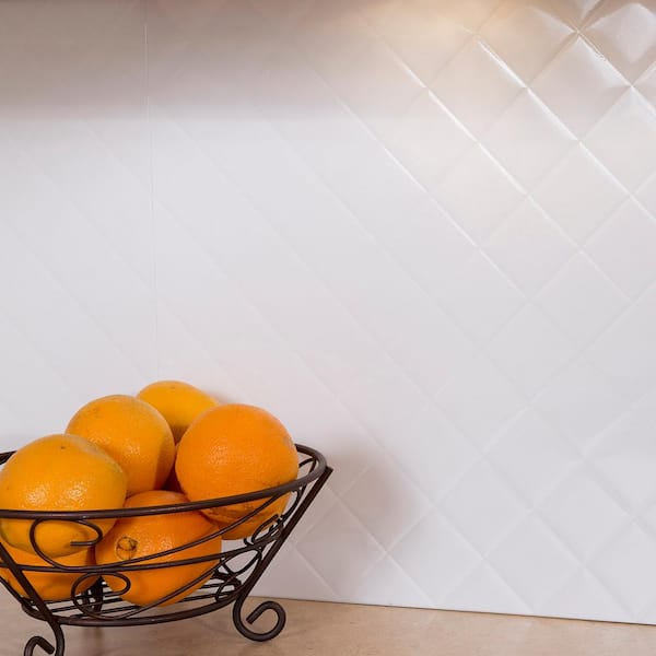 Quilted 18 in. x 24 in. Gloss White Vinyl Decorative Wall Tile Backsplash 15 sq. ft. Kit