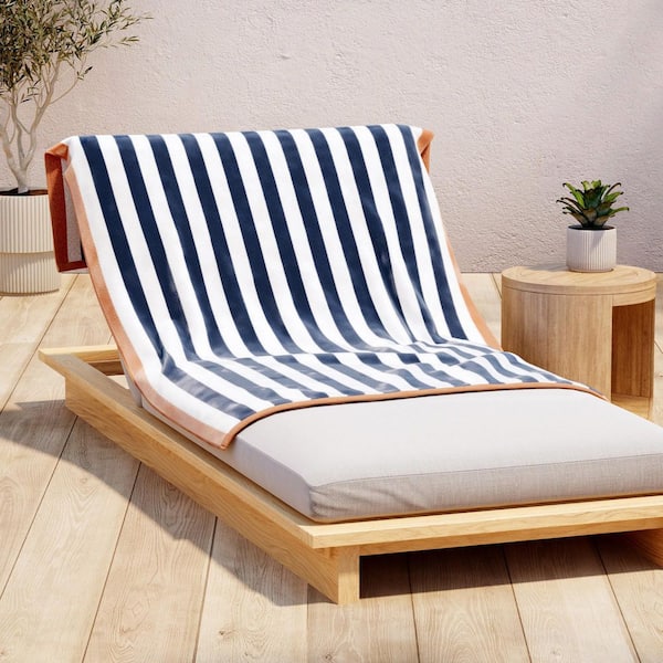 Stone Blue / Clay 100% Cotton Stripe Border Oversized Beach and Pool Towels
