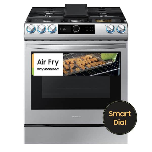 Samsung Bespoke 30-in 5 Burners 6-cu ft Self-cleaning Air Fry Convection  Oven Slide-in Smart Natural Gas Range (White Glass) in the Single Oven Gas  Ranges department at