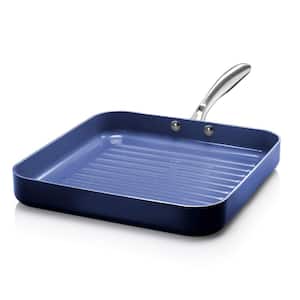 10.5 in. Nonstick Square Dark Blue Grilling Pan with Stainless-Steel Handle