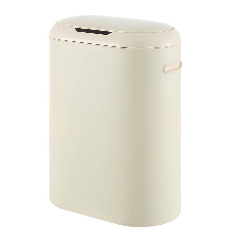 Limestone Beige Plastic Touchless Motion Sensor Trash Can, 13.2 Gallons