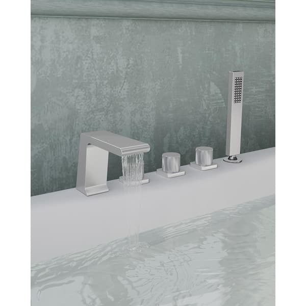 EVERSTEIN 3-Handle Tub-Mount Roman Tub Faucet with Hand Shower in Brushed Nickel