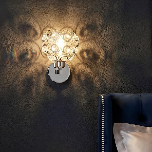 6.7 in. 1-Light Brushed Nickel Wall Sconce,with Crystal Dome Shade for Living Room Foyer