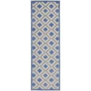 Charlie 2 X 6 ft. Blue and Grey Geometric Indoor/Outdoor Area Rug