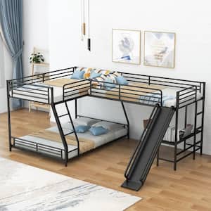 L-Shaped Twin over Full Bunk Bed, Twin Size Loft Bed with Built-in Desk, Slide, and Ladders