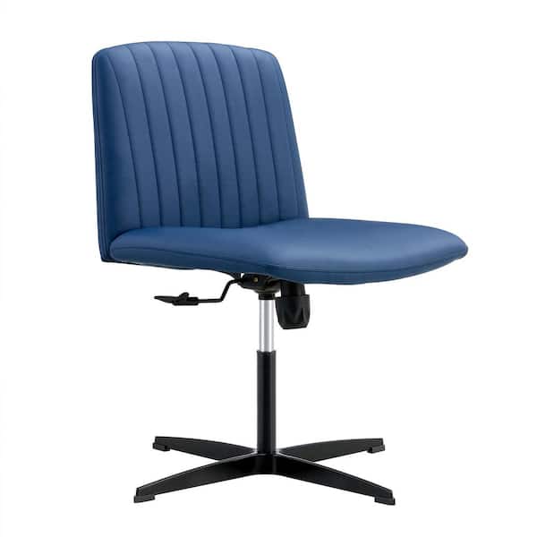 Polibi Faux Leather High Back No Wheels Swivel Ergonomic Office Chair in Blue with Adjustable Height