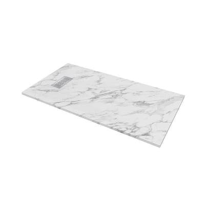 CASTICO 32 in. W x 60 in. L x 1.125 in. H Alcove Solid Composite Stone Shower Pan Base with L/R Drain in Carrara Sand