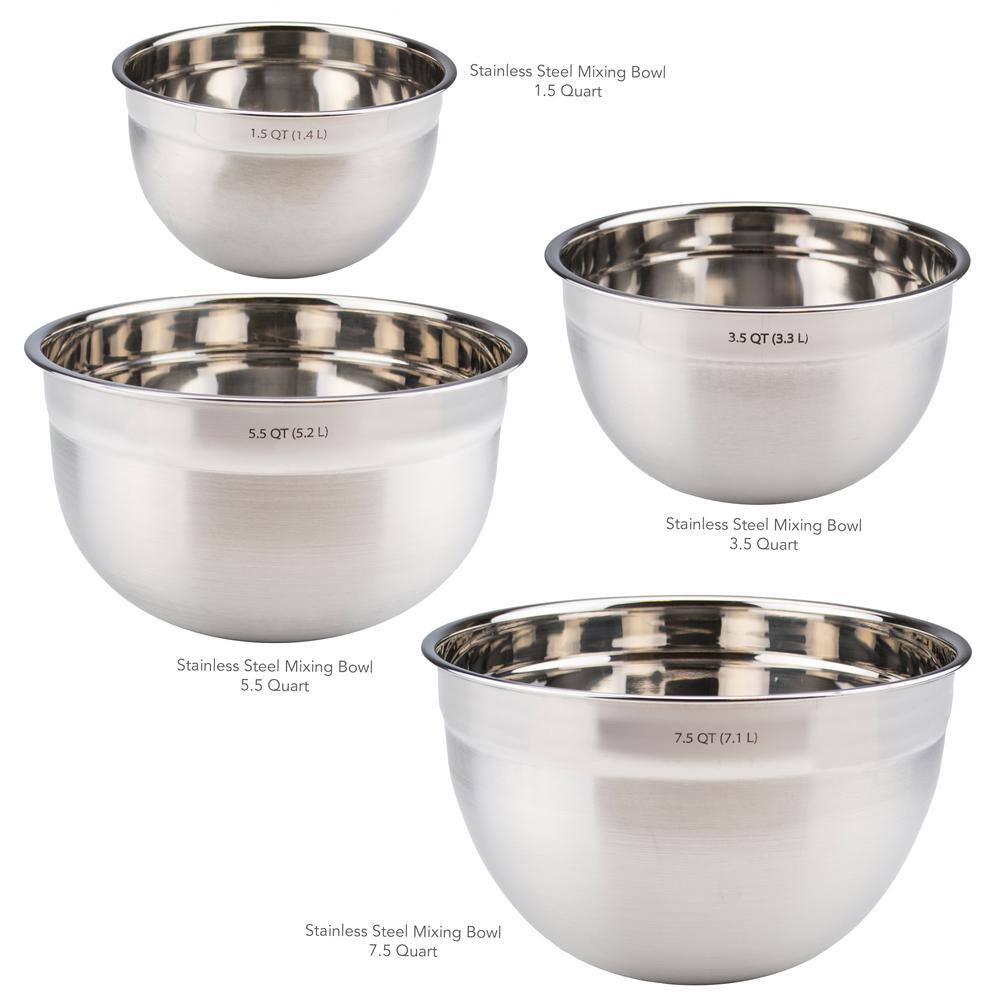 Stainless Steel 4-Piece Mixing Bowl Set with Rolled Lip