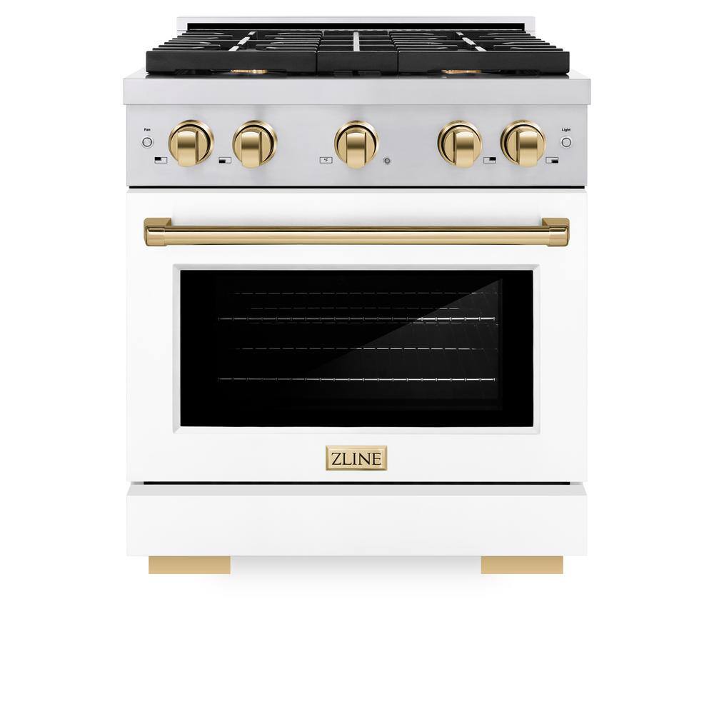 Autograph Edition 30 in. 4-Burner Gas Range with Convection Oven in Stainless Steel, White Matte and Polished Gold price history on PriceWatchPro