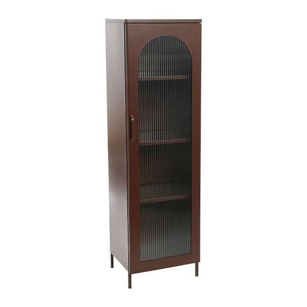 Storied Home Solstice Metal Cabinet with Arched Glass Door in Brown
